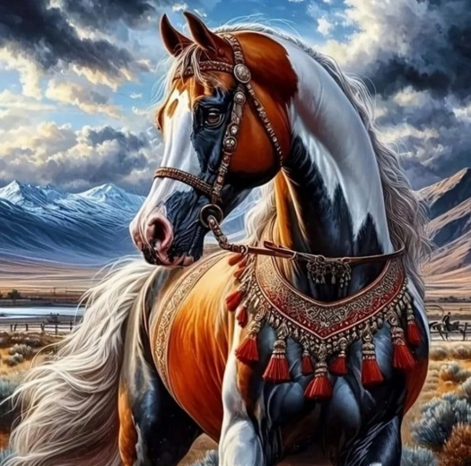 Maľovanie podľa čísel – kôň v indiánskom postroji 40 × 50 cm