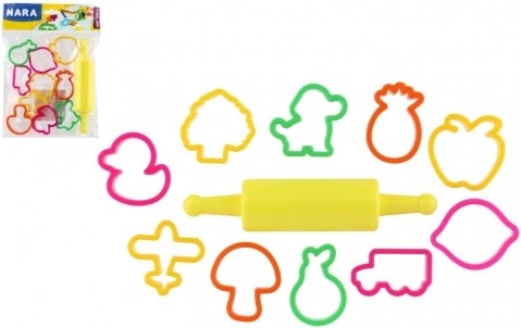 Vykrájadlá na modelínu NARA s plastovým valčekom - 11 ks