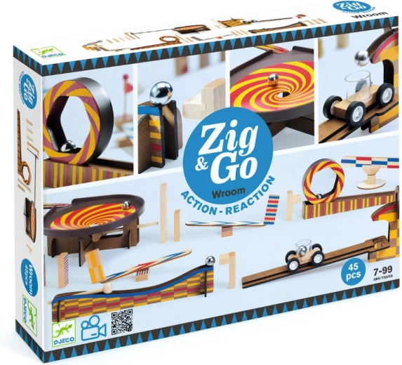 Djeco drevená guľôčková dráha Zig & Go, 45 dielikov