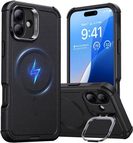 Puzdro ESR Cyber Tough HaloLock so stojanom pre iPhone 16 Plus čierne