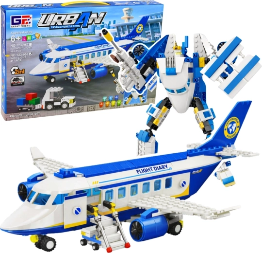 Stavebnica 2v1 osobné lietadlo a robot so svetlami, 417 dielikov