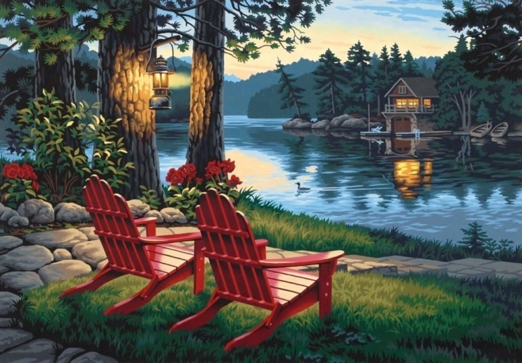 Norimpex diamantové maľovanie Posedenie pri jazere 30 × 40 cm