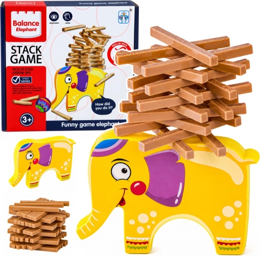 Balansujúci sloník – zručnostná hra Stack Game postav vežu (60 dielikov)