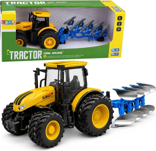 Poľnohospodársky traktor s viacradličným pluhom 1:24 so svetlami a zvukmi