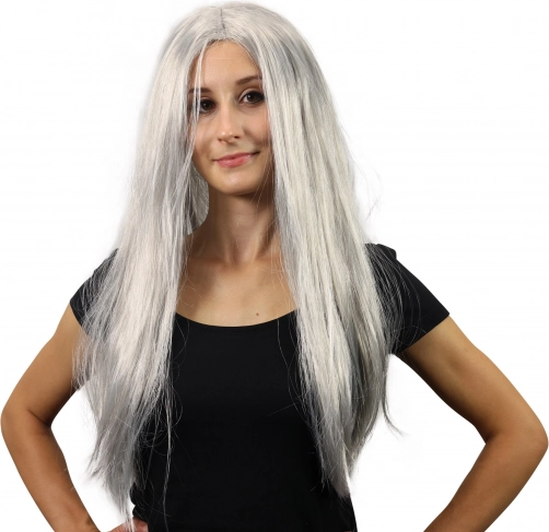 strieborná čarodejnícka parochňa s dlhými vlasmi