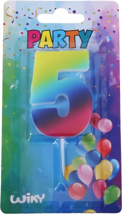 Párty sviečka číslo 5 dúhová