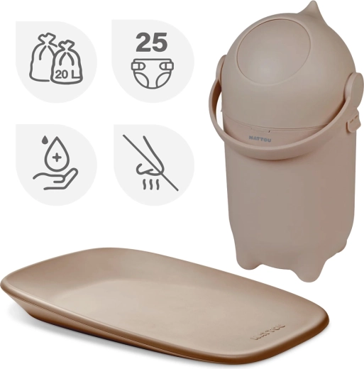 NATTOU kôš na plienky Dropy a prebaľovacia podložka Softy taupe 50 × 70 cm