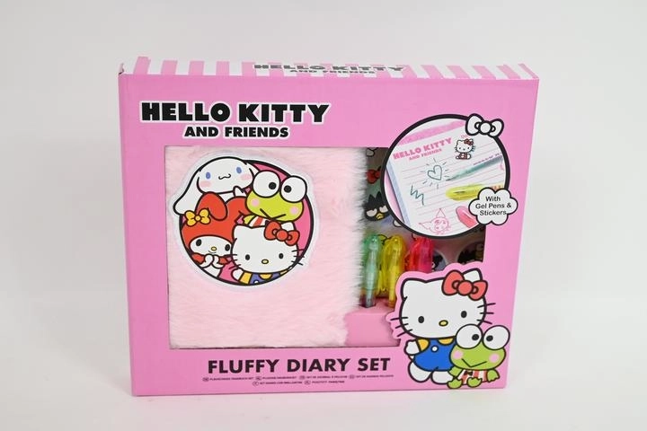 Hello Kitty plyšový mini denník s gélovými perami a nálepkami