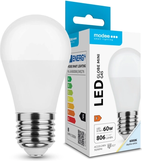 Modee LED žiarovka Globe Mini G45 8,5 W E27 806 lm studená biela