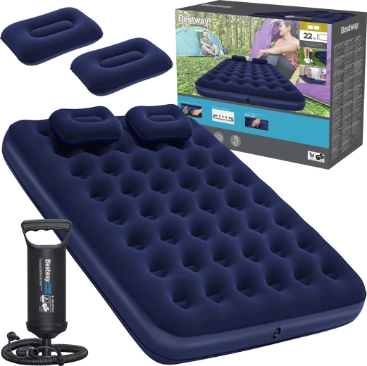Bestway nafukovacia matrac z velúru Queen 203 × 152 cm s pumpou a vankúšmi