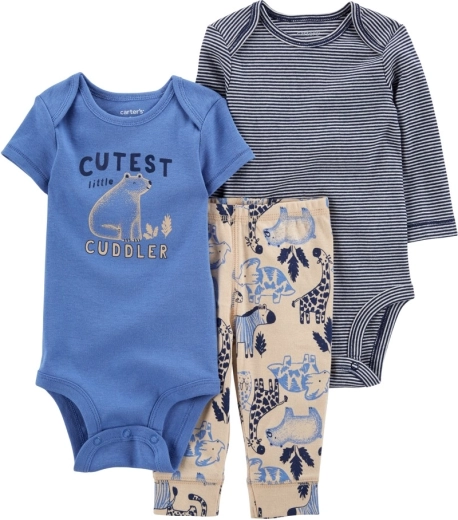 CARTER'S 3-dielny set: body s krátkym rukávom, body s dlhým rukávom a tepláky Blue Safari pre chlapcov – NB, veľ. L 56