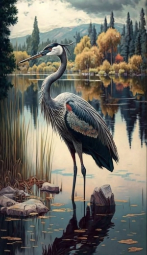 Diamantové maľovanie Žeriav na jazere 30 × 40 cm