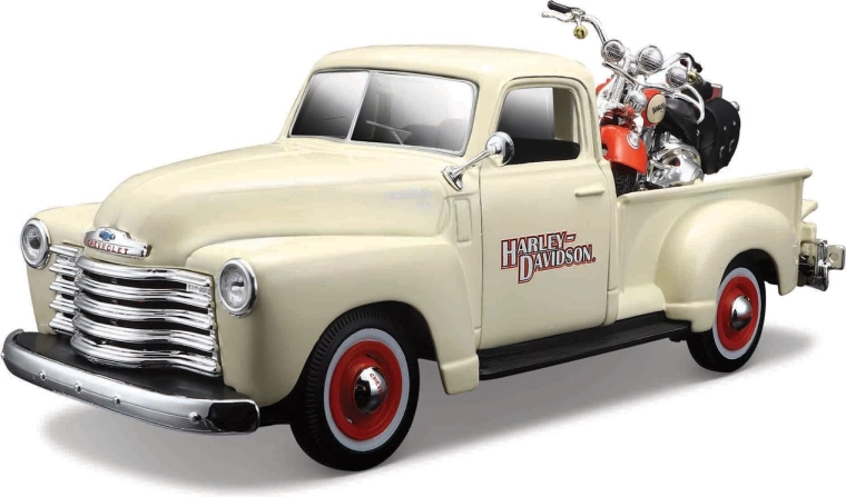 Maisto Harley-Davidson Custom – 1950 Chevrolet 3100 Pickup a 2001 FLSTS Heritage Springer 1:24