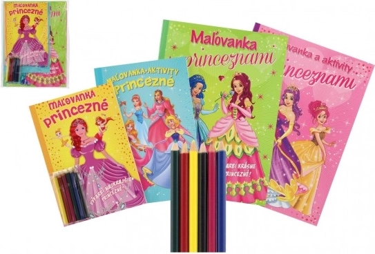 Princezné – omaľovánky a aktivity 4 zošity + pastelky CZ/SK