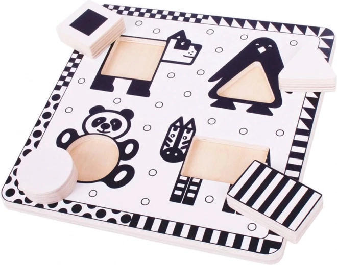 Drevené vkladacie puzzle čiernobiele tvary BIGJIGS TOYS