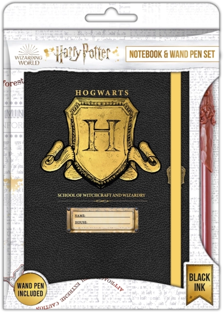 Harry Potter – zápisník s erbom Rokfortu A5 a pero v tvare prútika