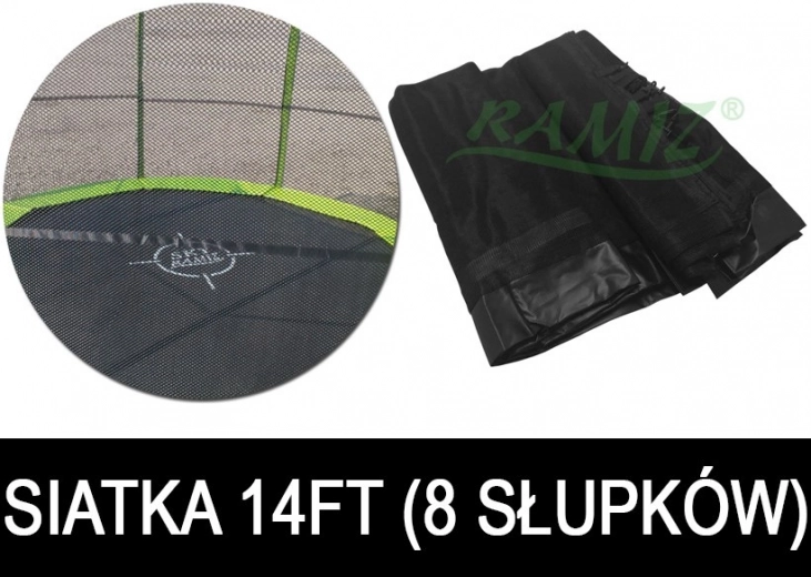 Ochranná sieť na záhradnú trampolínu 427 cm 14FT, 8 tunelov na stĺpiky – čierna