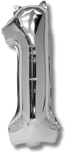 Fóliový balónik číslo 1, 40 cm, strieborný