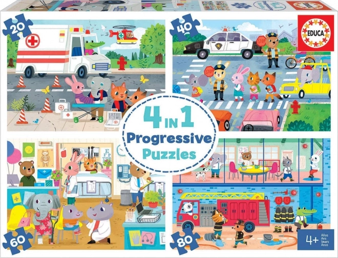 Puzzle Hrdinovia v akcii 4v1 od EDUCA (20,40,60,80 dielikov)