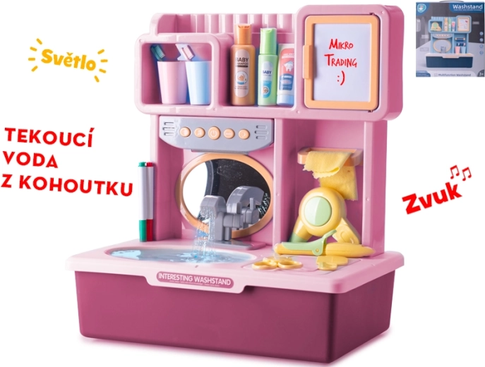 Interaktívne ružové detské umývadlo so svetlom, zvukom a tečúcou vodou