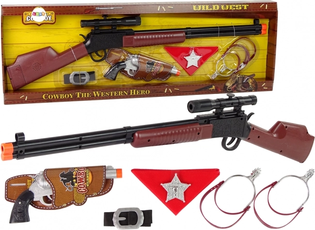 Kovbojská sada šerifa – puška a revolver pre deti
