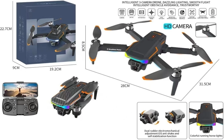 Dron s HD kamerou na diaľkové ovládanie, skladacia kvadrokoptéra s aplikáciou