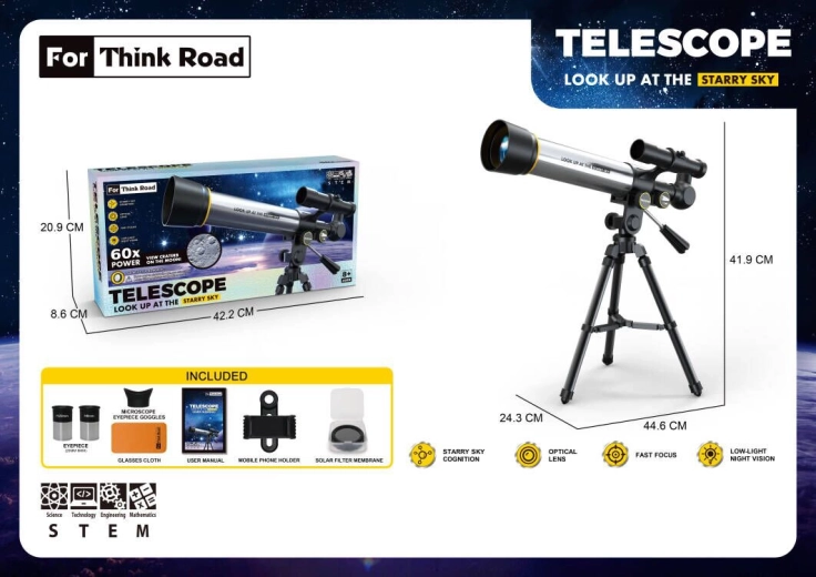Astronomický teleskop Sparkys so statívom a držiakom na telefón - 1 kus