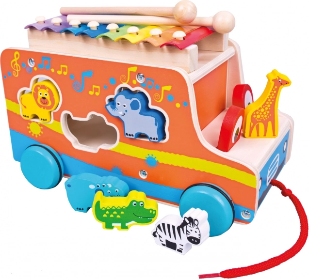 Drevené auto Bino s vkladačkou a xylofónom