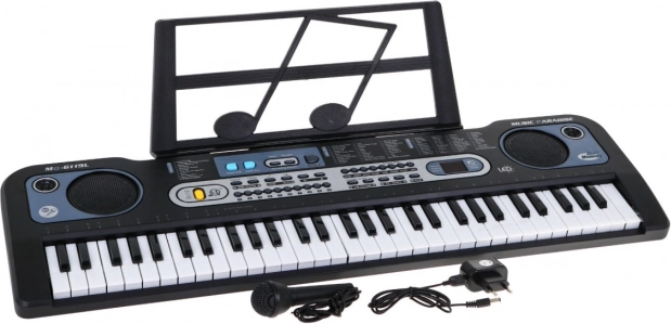 Detský klávesový nástroj s podsvietenými klávesmi 61 kláves, mikrofón a stojan na noty