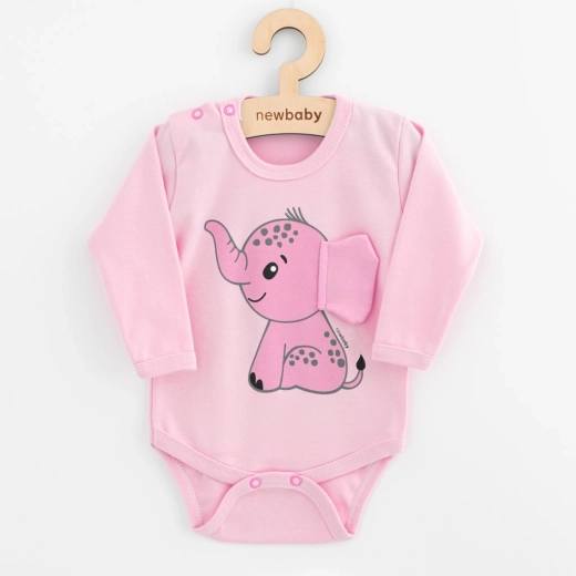 Dojčenské body s dlhým rukávom New Baby Happy Elephant ružové 80