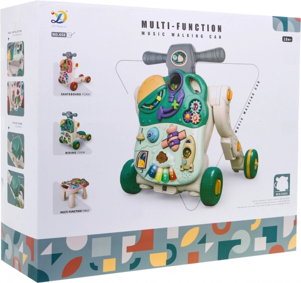 Interaktívna detská hračka 5v1 – chodítko, odrážadlo, kolobežka, aktivitný stolík a senzorická tabuľa (18+ mesiacov)