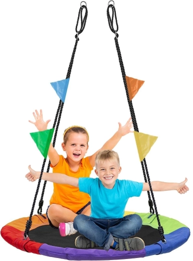 Záhradná hojdačka bocianie hniezdo XL 100 cm, 150 kg, multicolor s vlajočkami