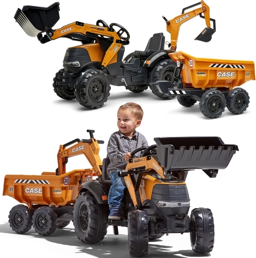 Detský traktor s rýpadlom Case IH a prívesom