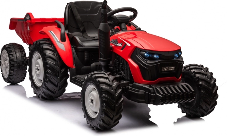 Akumulátorový traktor HC-306 červený s prívesom 24V