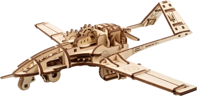 Ugears 3D drevené mechanické puzzle bojový dron Bayraktar TB2