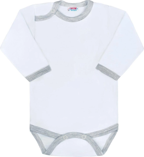 Dojčenské body s dlhým rukávom so sivým lemom NEW BABY