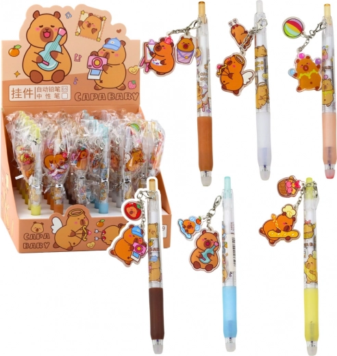 Gélové pero Kapibara s príveskom modrý atrament 14,5 cm