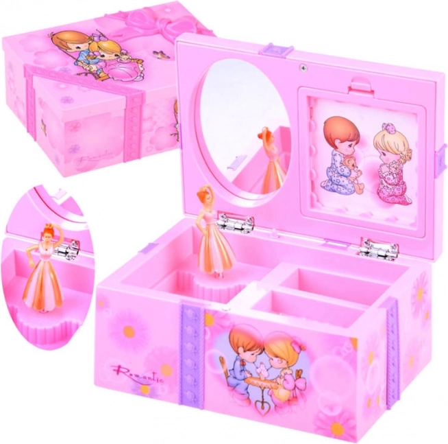 Ružová šperkovnica s hracím strojčekom pre malé slečny