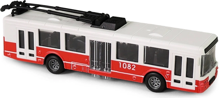 Červený trolejbus na zotrvačník s otváracími dverami