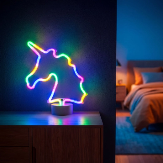 Farebná neónová LED lampa jednorožec