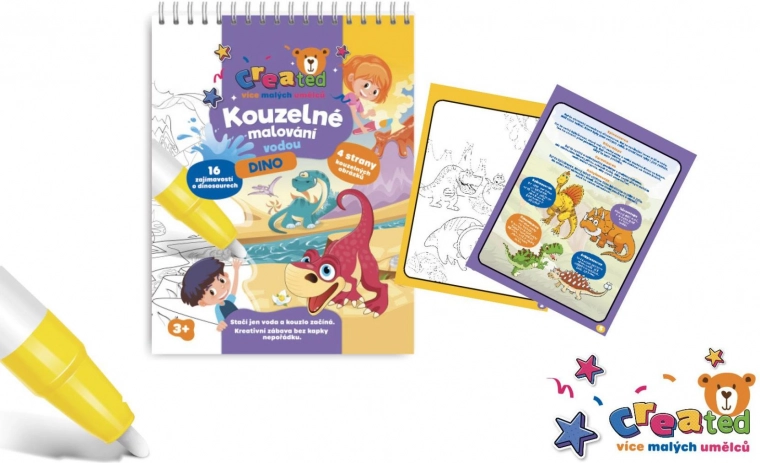 Kúzelné maľovanie vodou – blok, 4 listy – Dinosaury