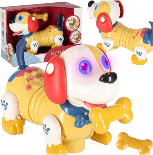 interaktívny psík s kosťou na dotyk a svetlá