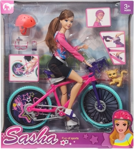 Bábika na bicykli s doplnkami