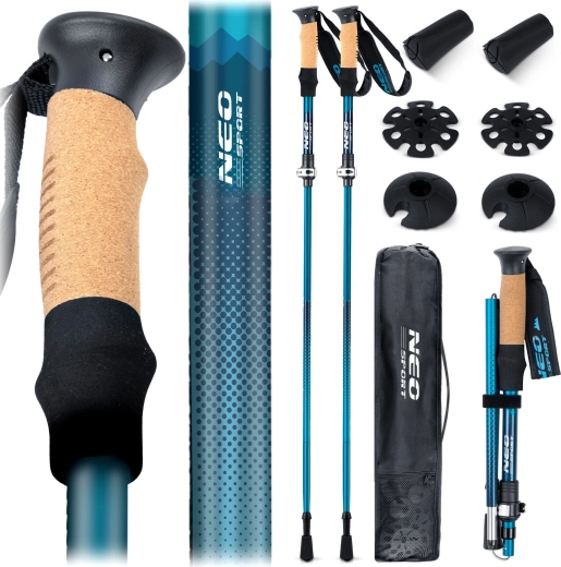 Trekingové palice Neo-Sport 85–130 cm s korkovou rukoväťou a rýchlym skladaním