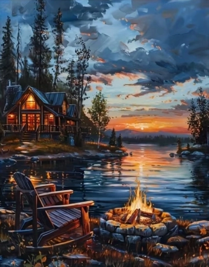 Norimpex diamantové maľovanie Táborák pri jazere 30 × 40 cm