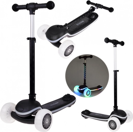 Detská trojkolesová balančná kolobežka Scooter s LED osvetlením a hudbou – čierna