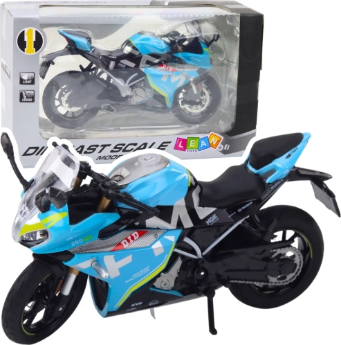 kovový športový motocykel 1:12 so svetlami a zvukmi – modrý