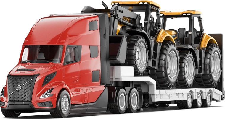Siku Super ťahač Volvo VNL 860 s návesom a traktormi JCB