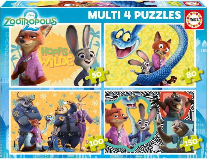 Educa puzzle Zootropolis 4v1 – detské progresívne puzzle (50, 80, 100 a 150 dielikov)