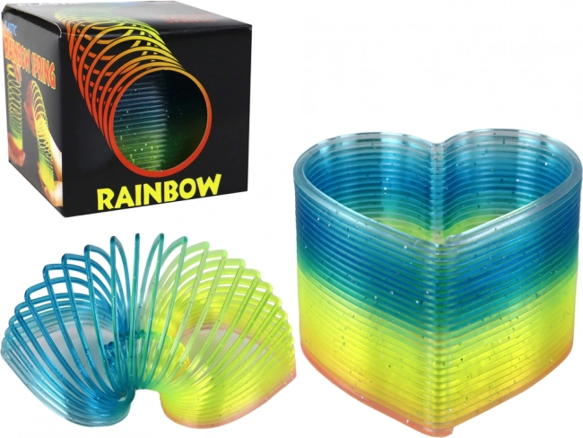 Trblietavá dúhová pružinka srdce 6 cm – antistresová hračka